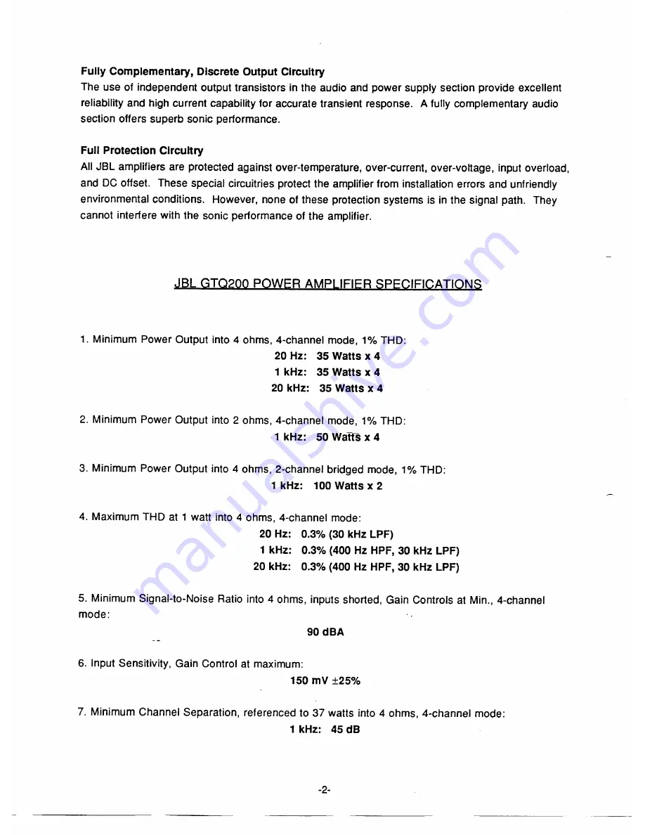 JBL GTQ200 Technical Manual Download Page 4