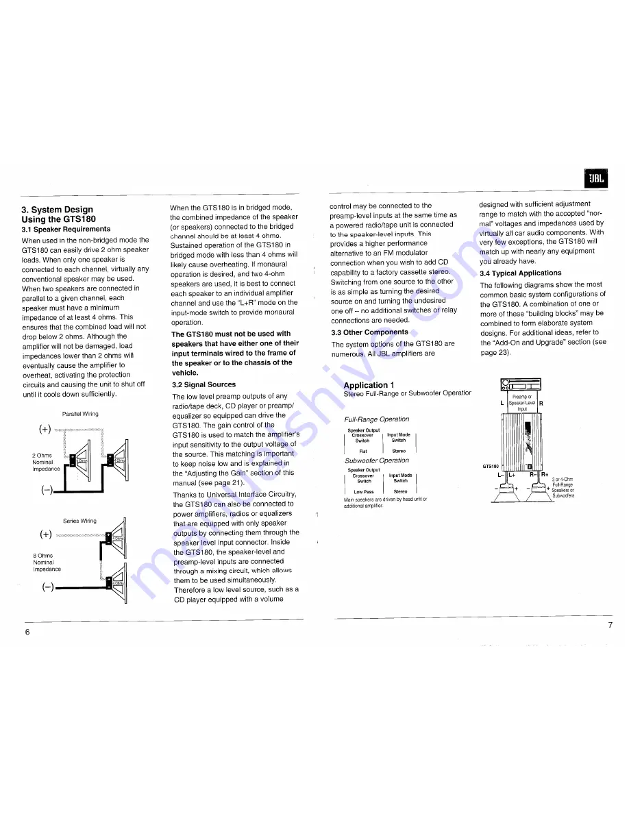 JBL GTS180 Owner'S Manual Download Page 4