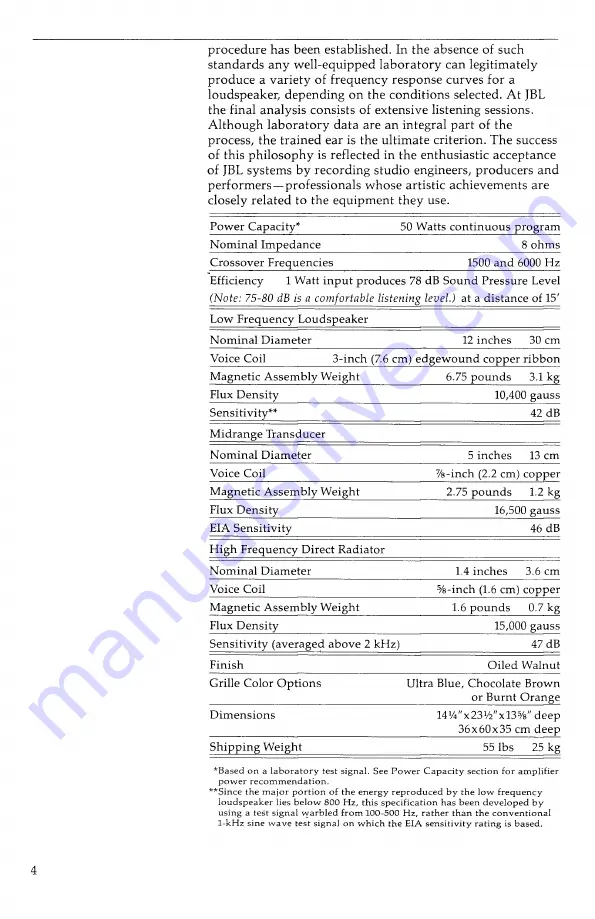 JBL L100 CENTURY Instruction Manual Download Page 6