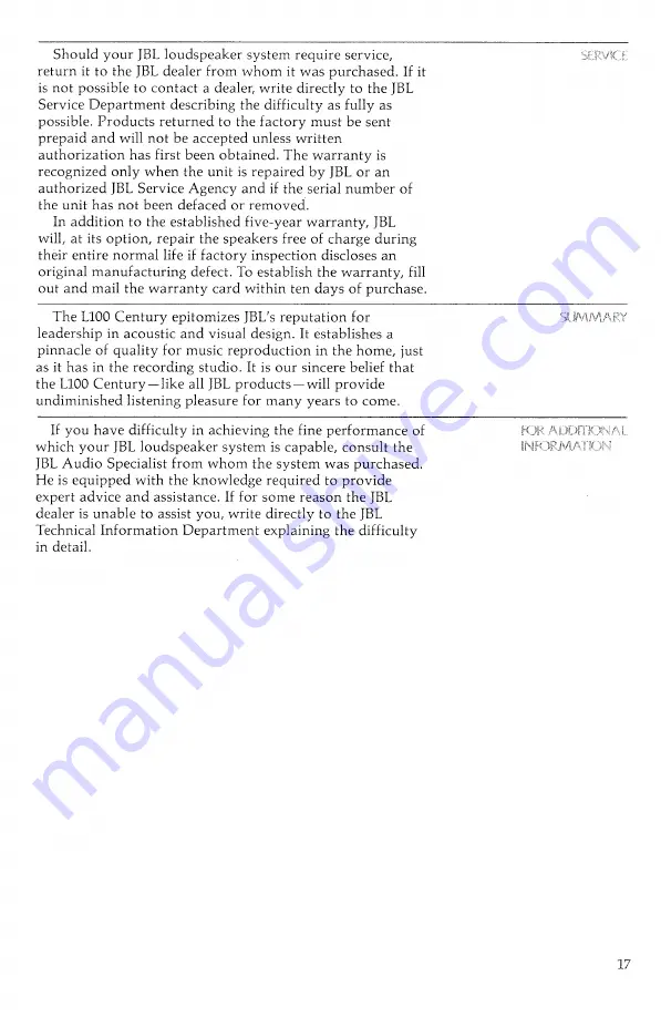 JBL L100 CENTURY Instruction Manual Download Page 19