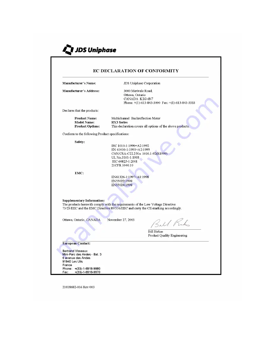 JDS Uniphase RX3 Series User Manual Download Page 12