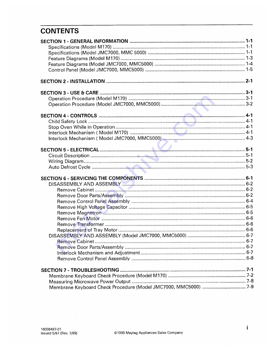 Jenn-Air M170 Service Manual Download Page 3