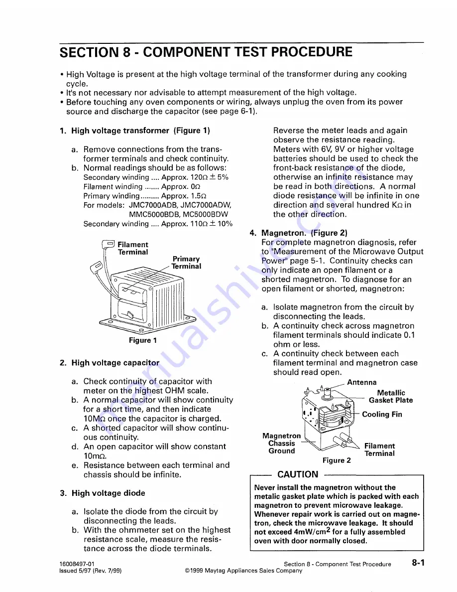 Jenn-Air M170 Service Manual Download Page 43