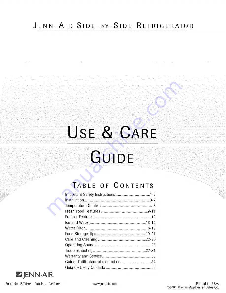 Jenn-Air REFRIGERATOR Use & Care Manual Download Page 1