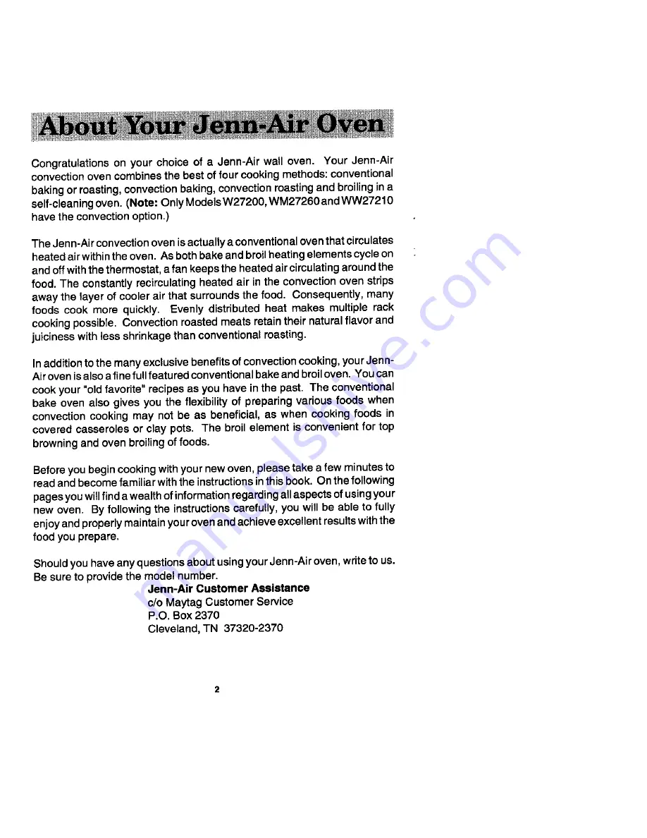 Jenn-Air W27100 Use And Care Manual Download Page 2