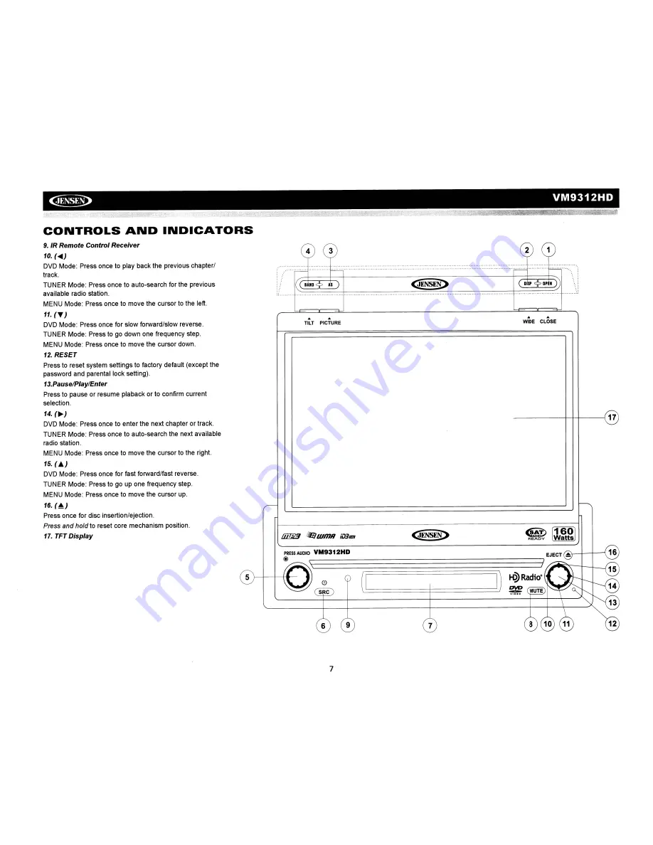 Jensen VM9312HD - DVD Player With LCD Monitor Скачать руководство пользователя страница 9