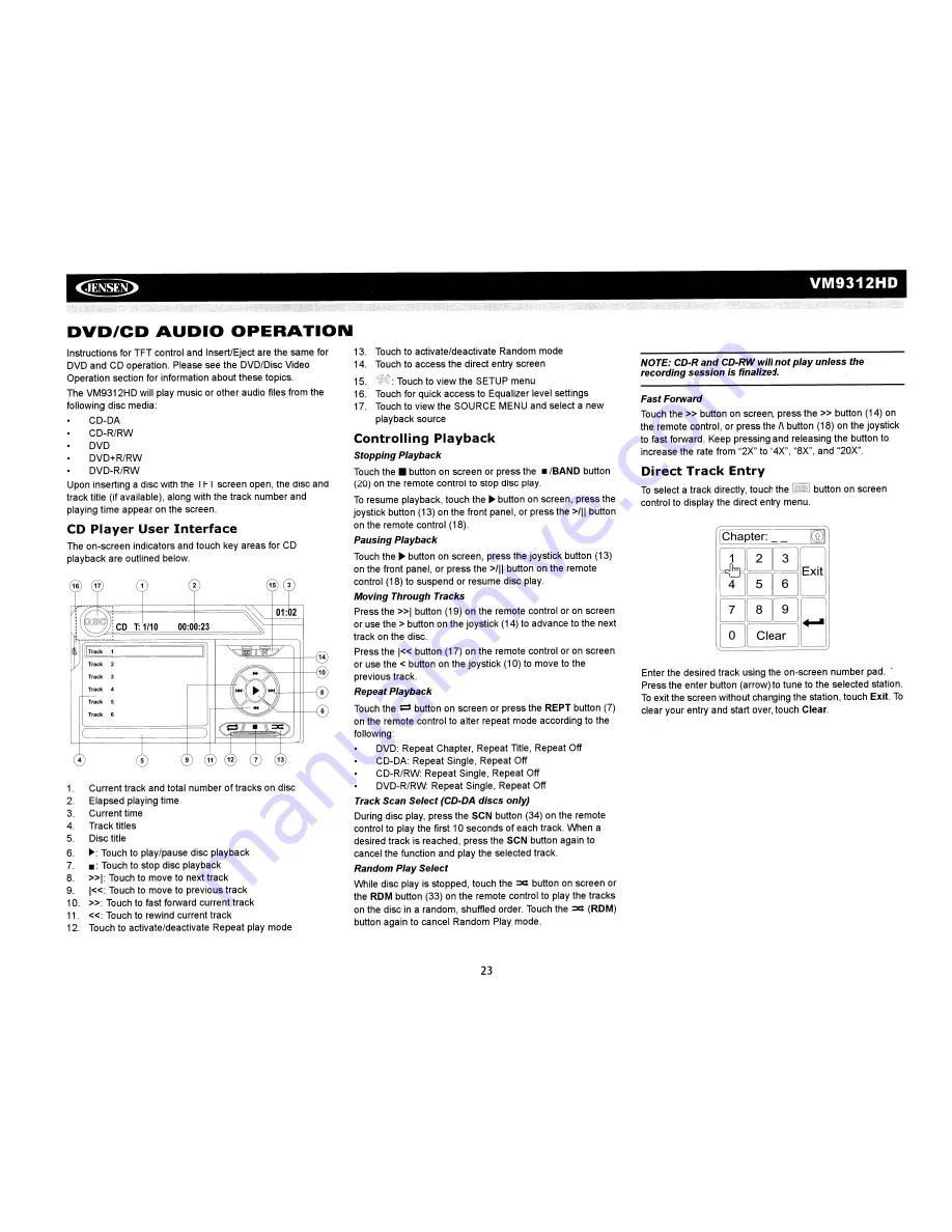 Jensen VM9312HD - DVD Player With LCD Monitor Installating And Operation Manual Download Page 25