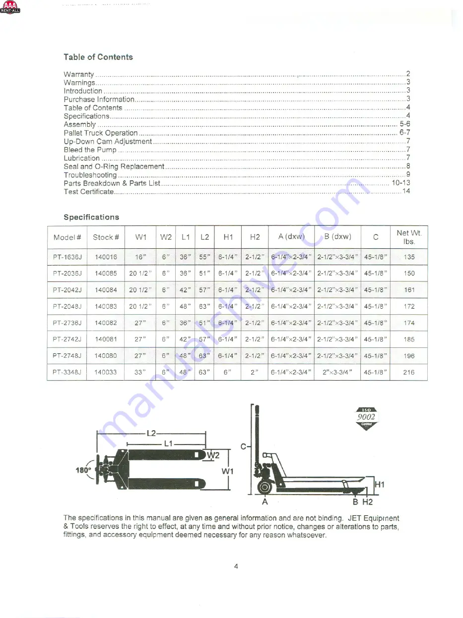 Jet J Series Owner'S Manual Download Page 4