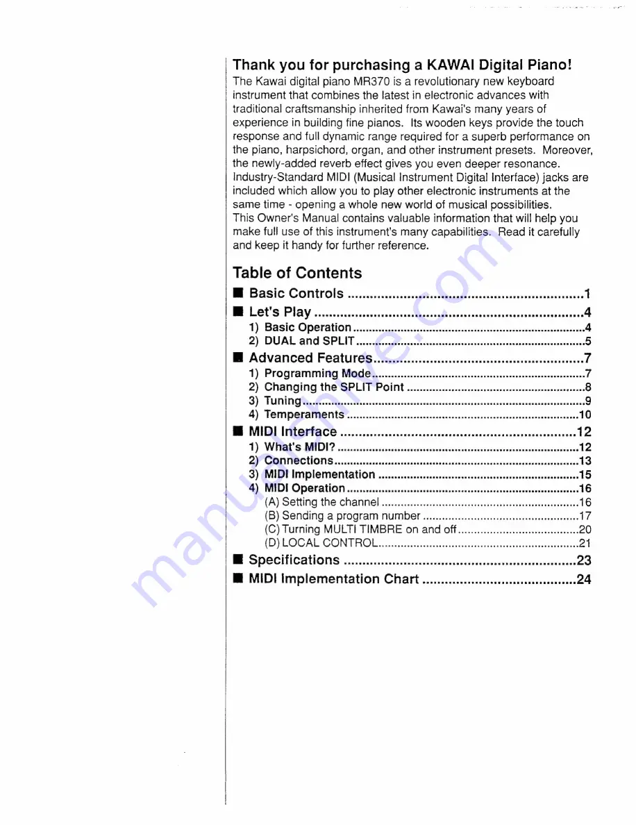 Kawai MR370 Owner'S Manual Download Page 4