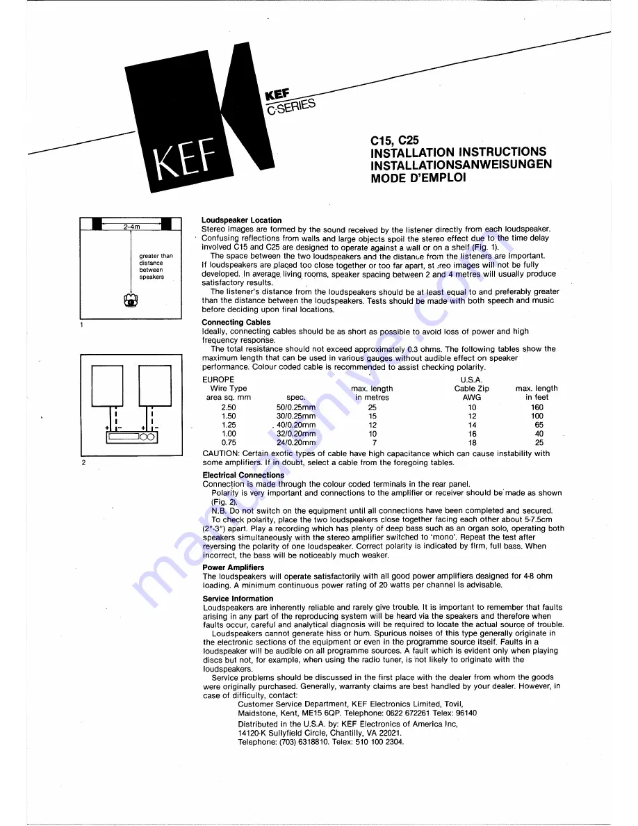 KEF C15 Installation Instructions Download Page 1