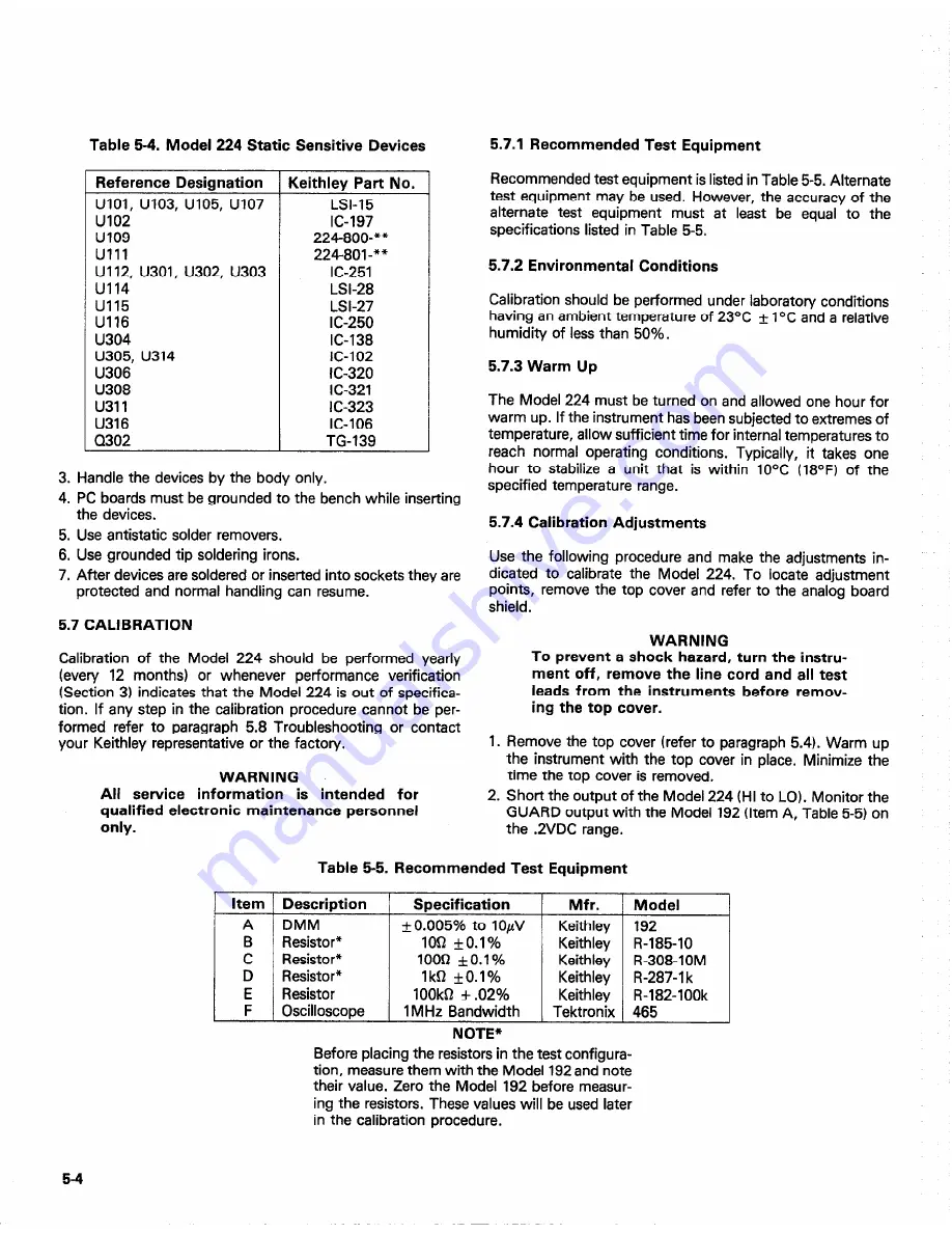 Keithley 224 Instruction Manual Download Page 42