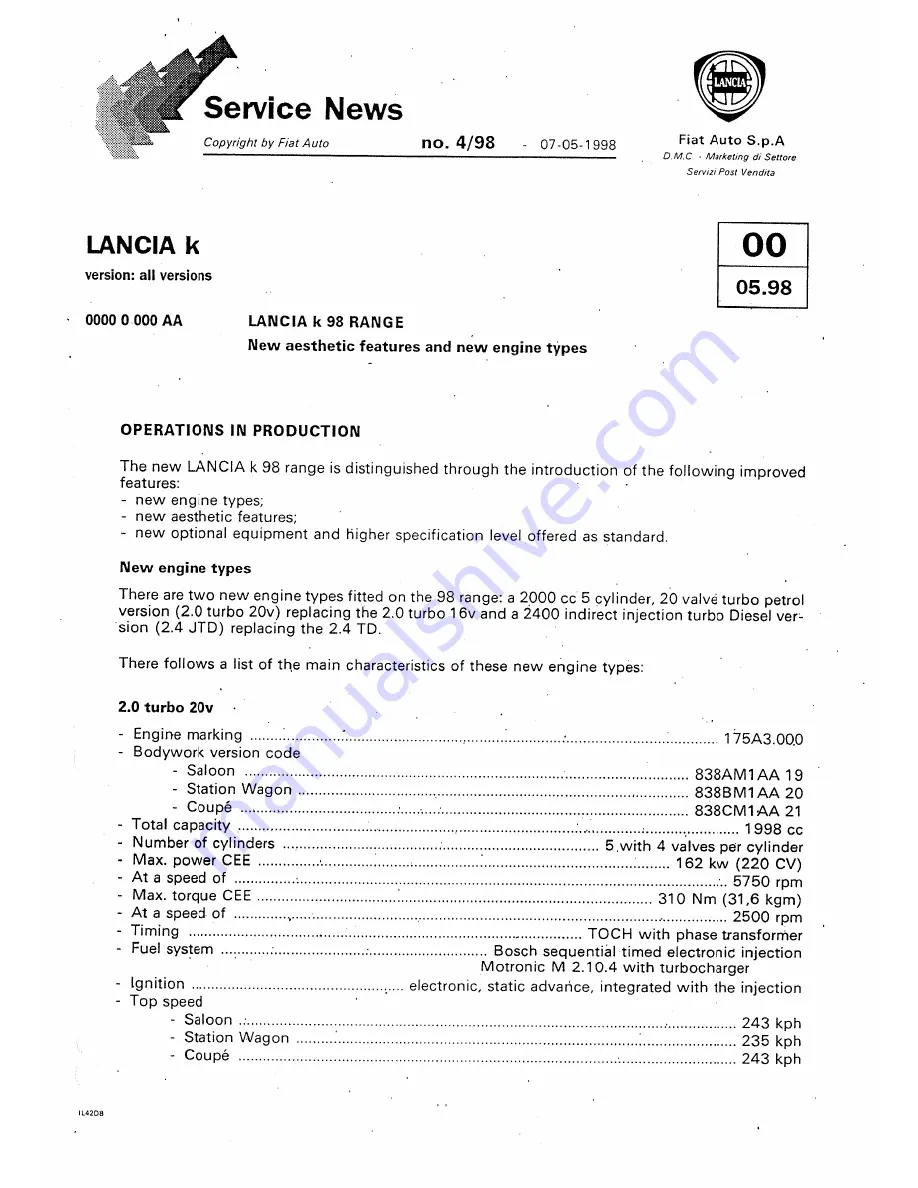 Lancia K Workshop Manual Download Page 9