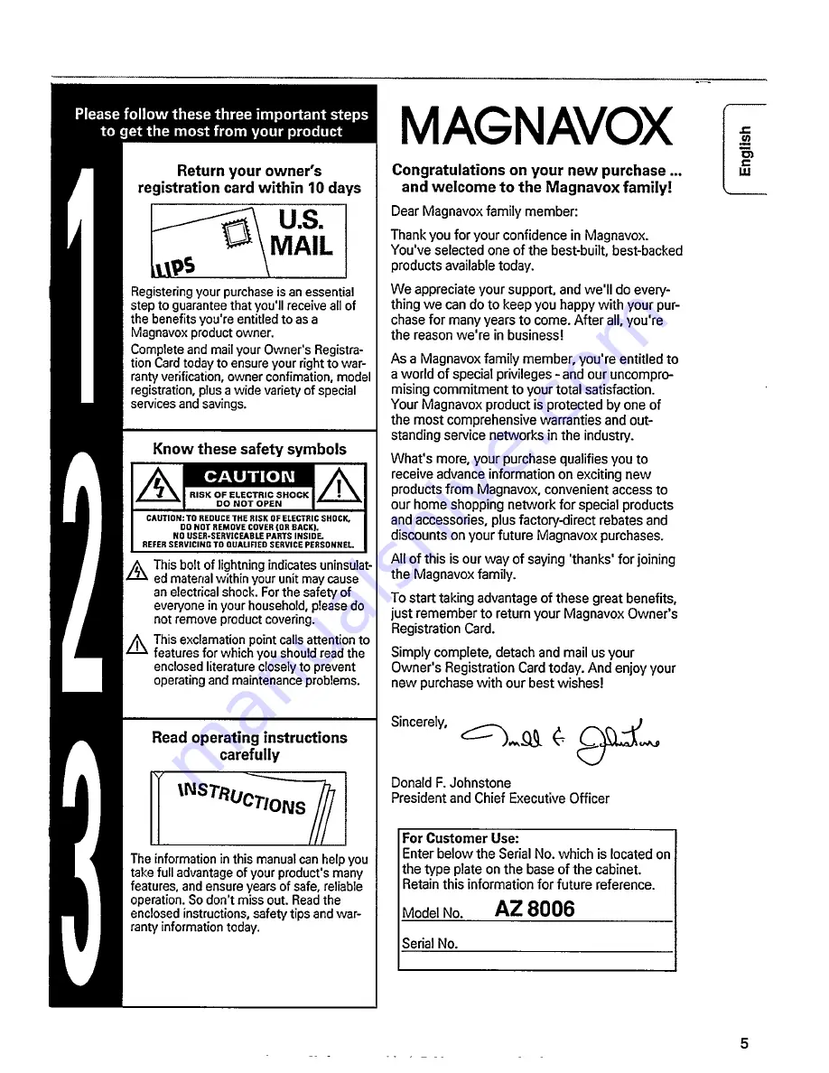 Magnavox AZ 8006 Owner'S Manual Download Page 5