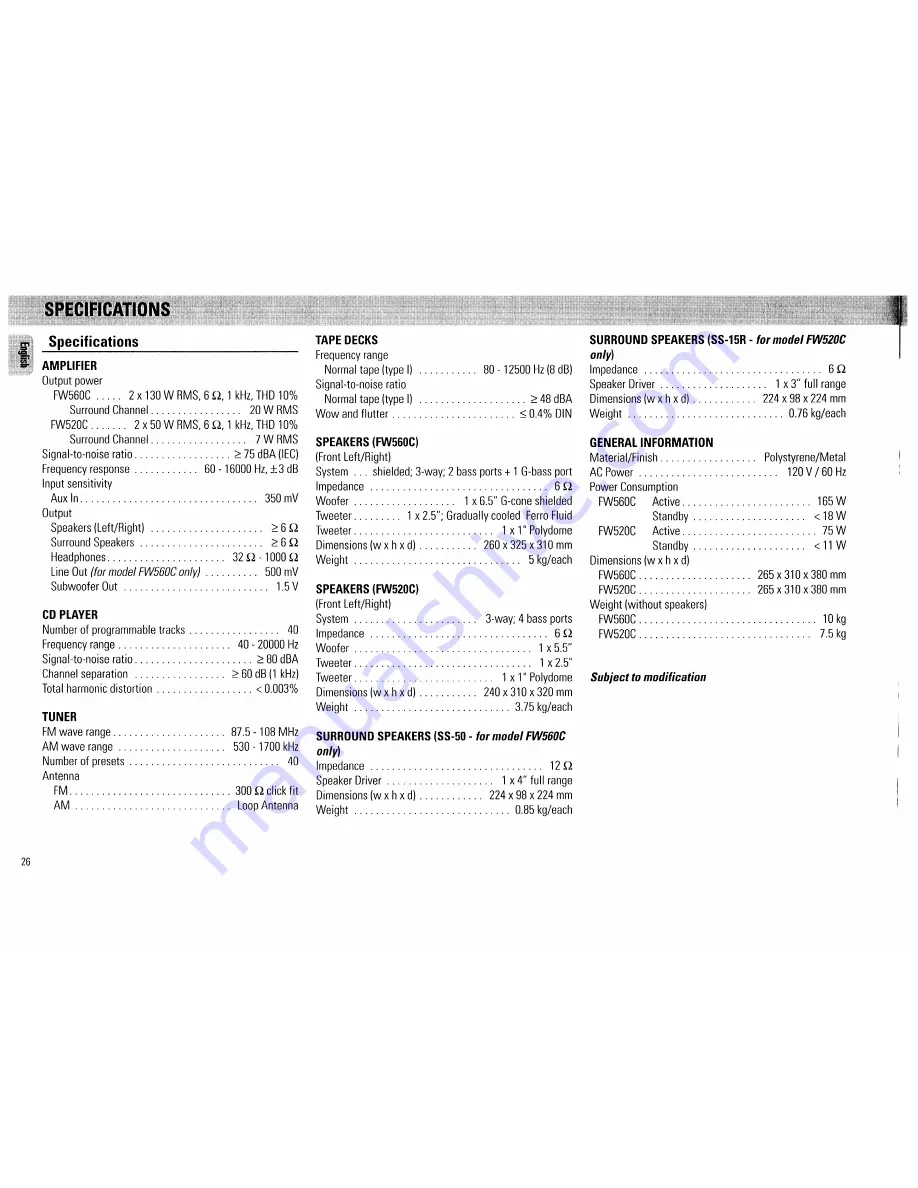 Magnavox FW 560C Owner'S Manual Download Page 26