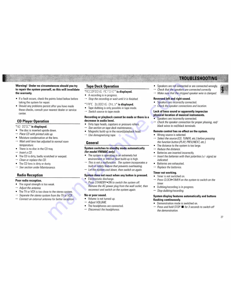 Magnavox FW 560C Owner'S Manual Download Page 27