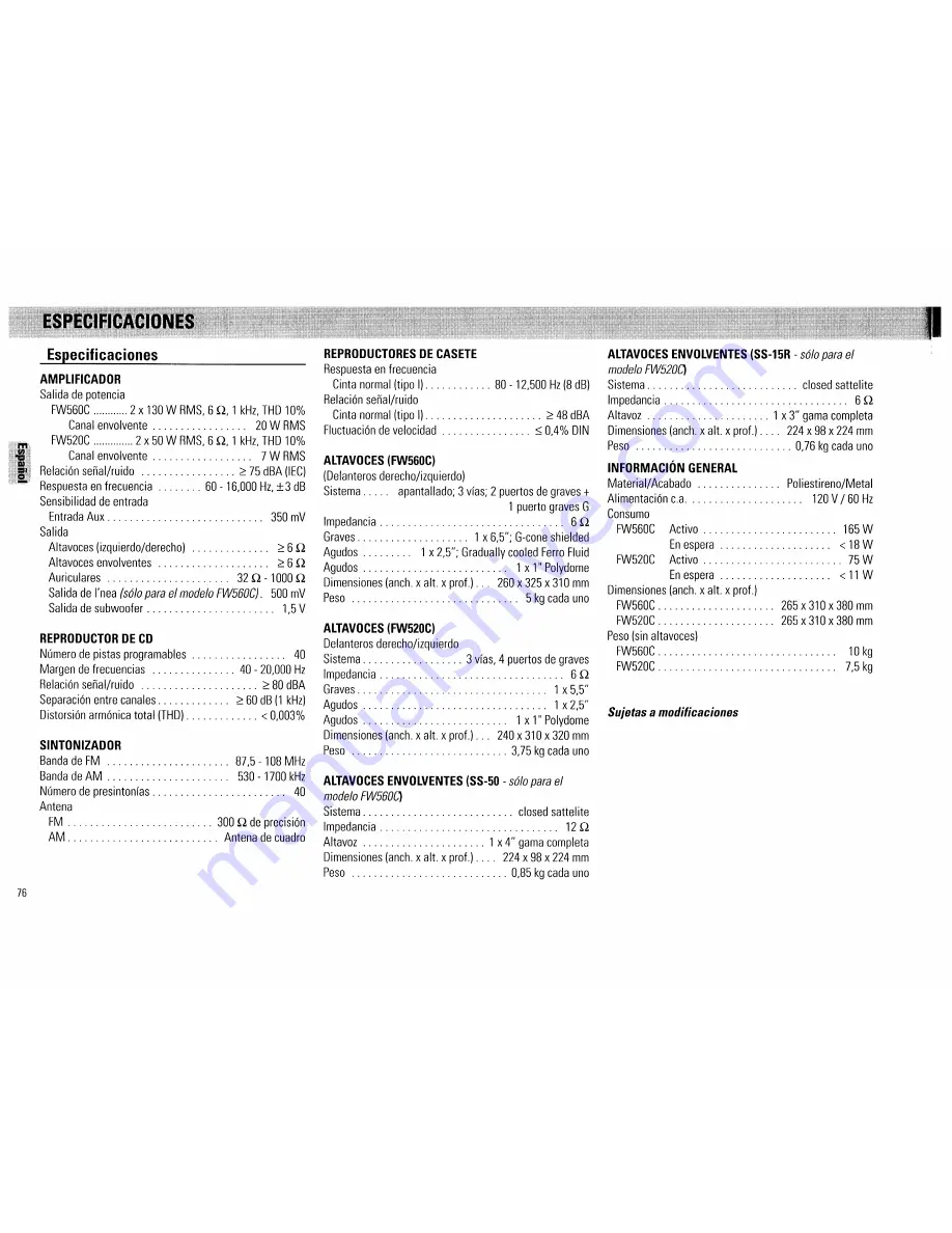 Magnavox FW 560C Owner'S Manual Download Page 76