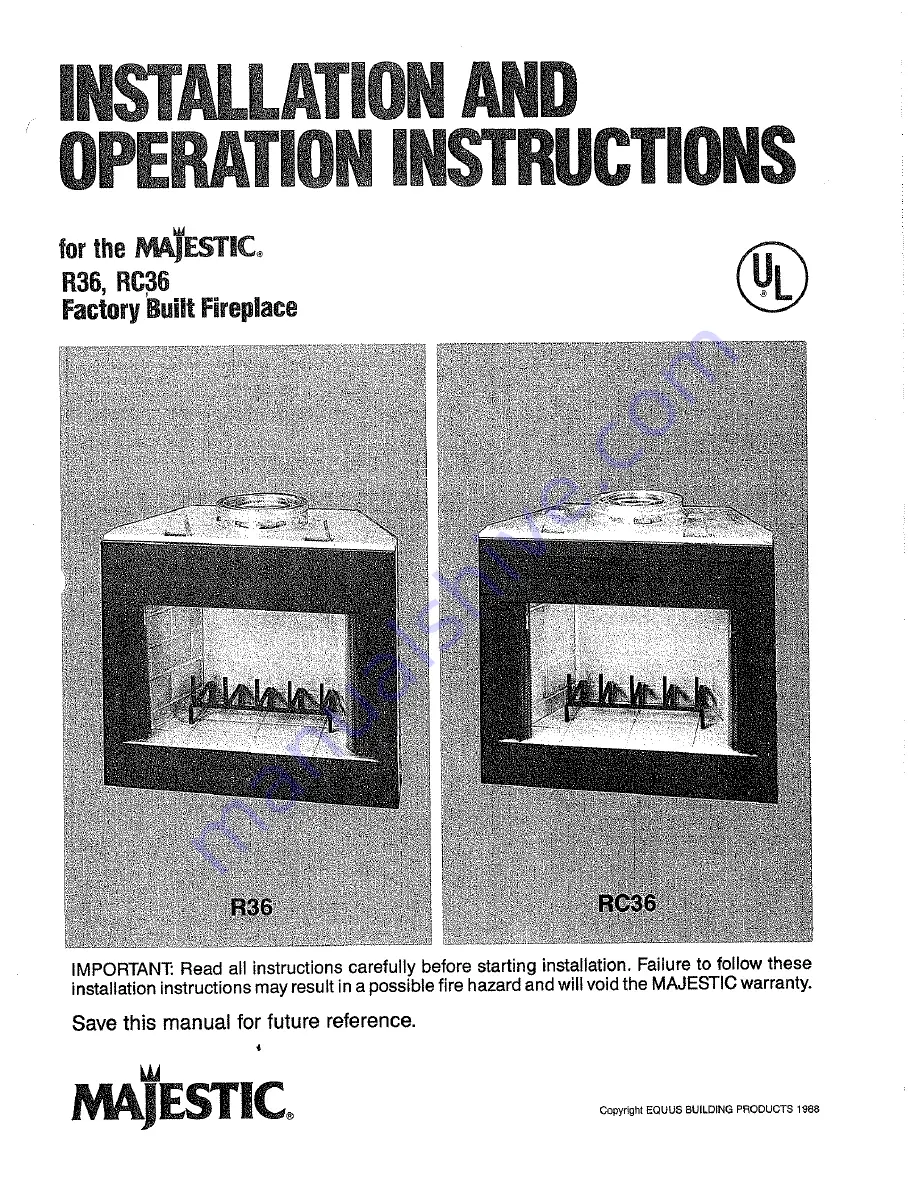 Majectic R36 Installation And Operation Instructoins Download Page 1