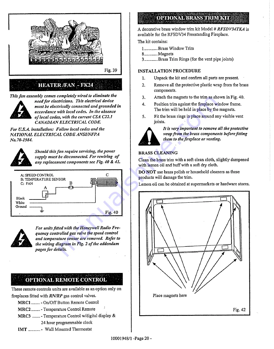 Majestic VERMONT Castings RFSDV34 Installation Instructions & Homeowner'S Manual Download Page 20