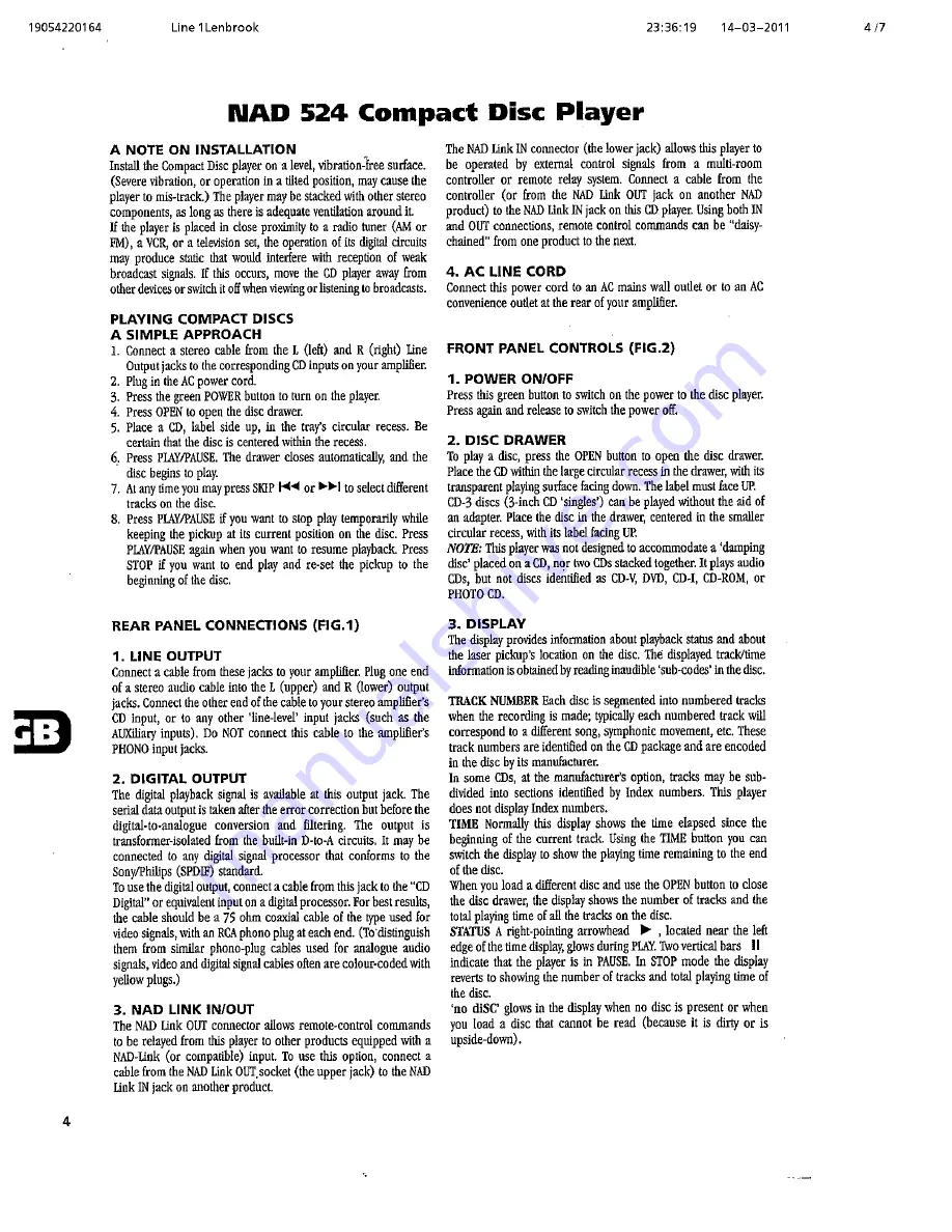 NAD 524 Owner'S Manual Download Page 4