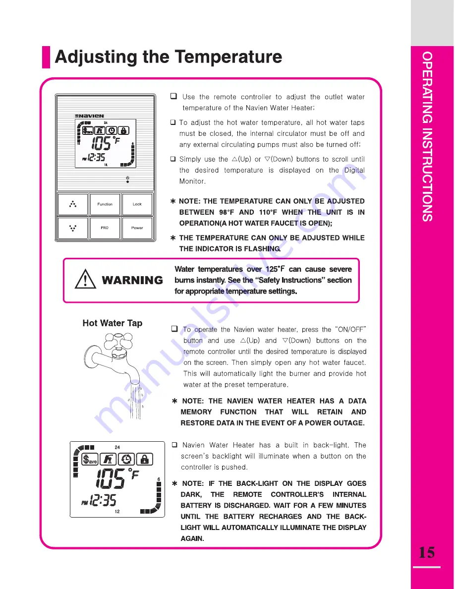 Navien CR-180 Owner'S Operation Manual Download Page 15