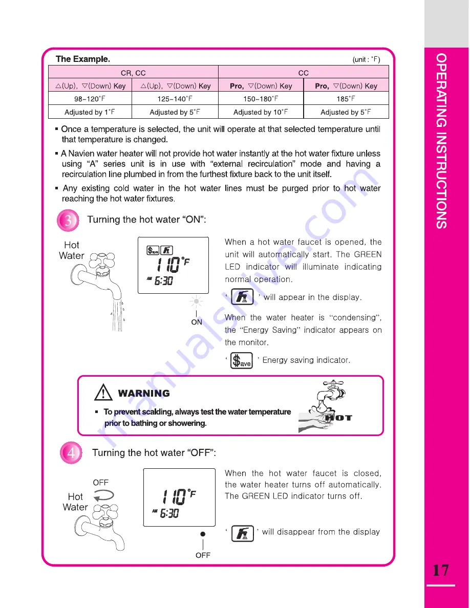 Navien CR-180 Owner'S Operation Manual Download Page 17