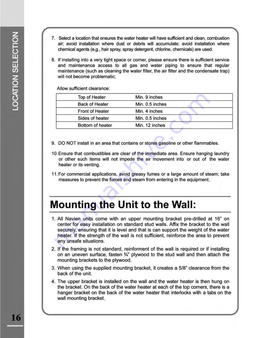 Navien NR-180A Installation Manual Download Page 16