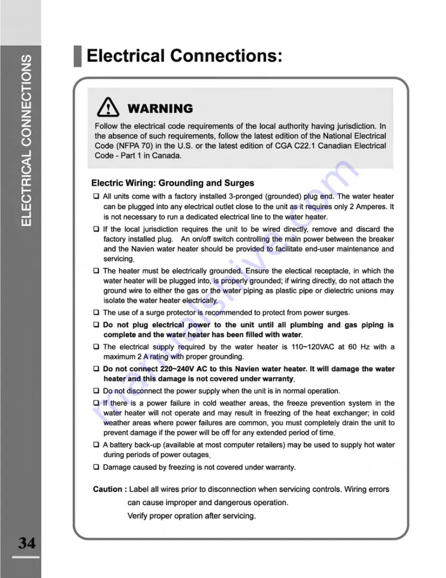 Navien NR-180A Installation Manual Download Page 34