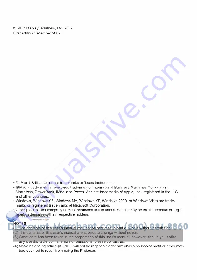 NEC NP200 User Manual Download Page 3