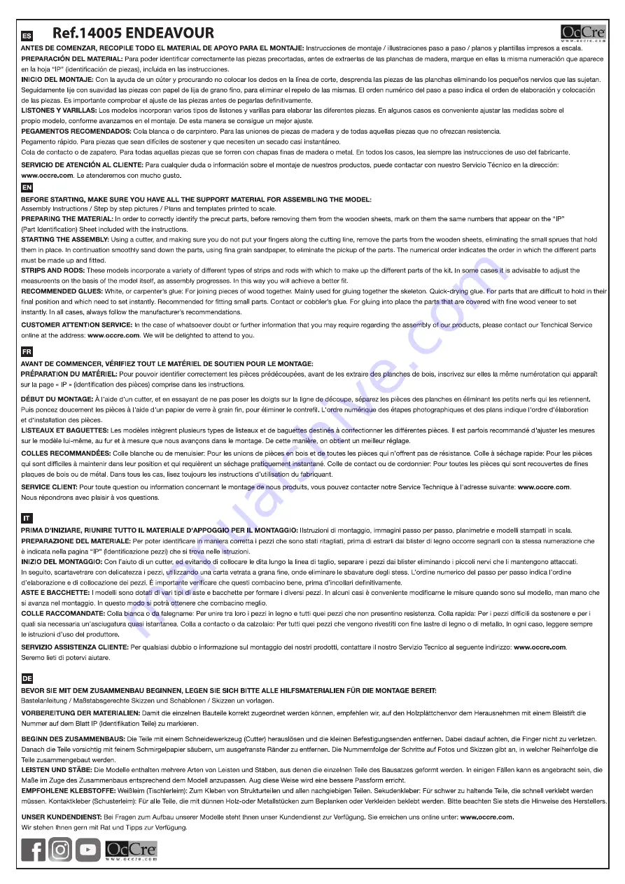 OcCre ENDEAVOUR Assembly Instructions Manual Download Page 1