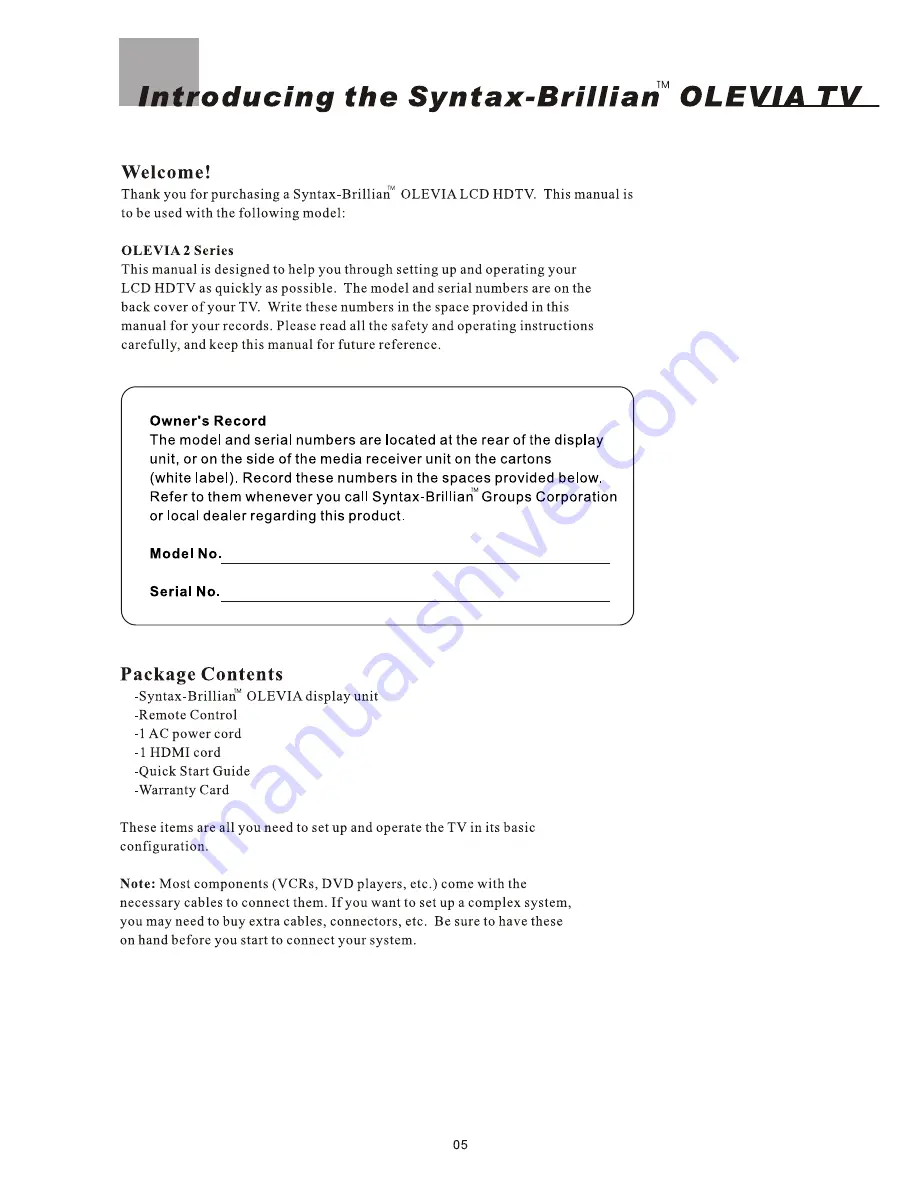 Olevia 237T User Manual Download Page 7