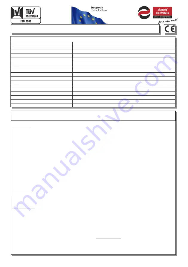 olympia electronics POWER LIGHT Series Quick Start Manual Download Page 1