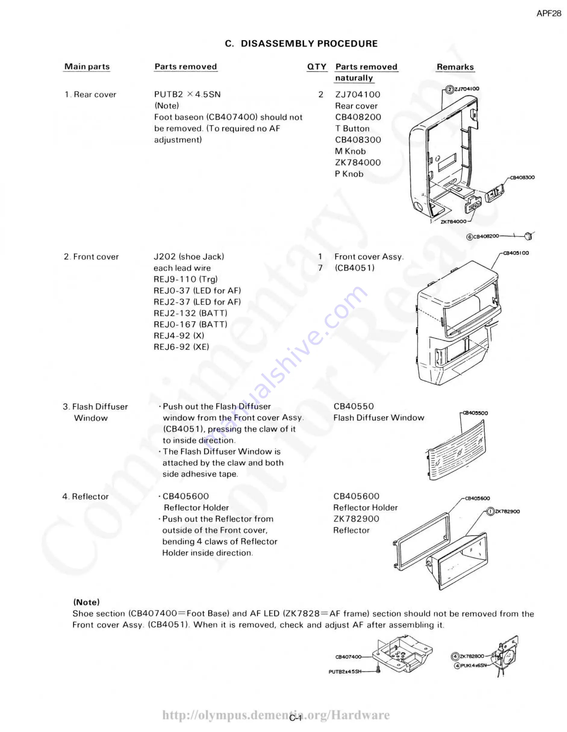 Olympus F280 Repair Manual Download Page 7