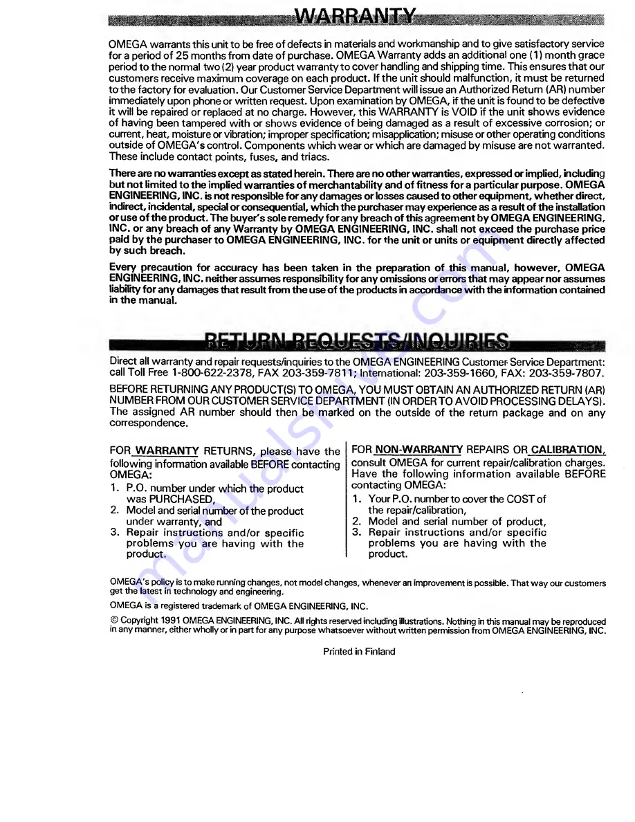 Omega Engineering CL521 Operator'S Manual Download Page 2