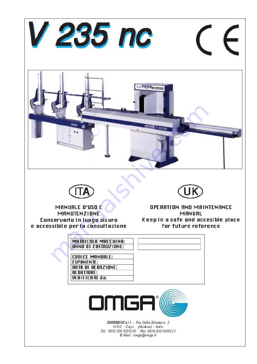 OMGA V 235 nc Operation And Maintenance Manual Download Page 1