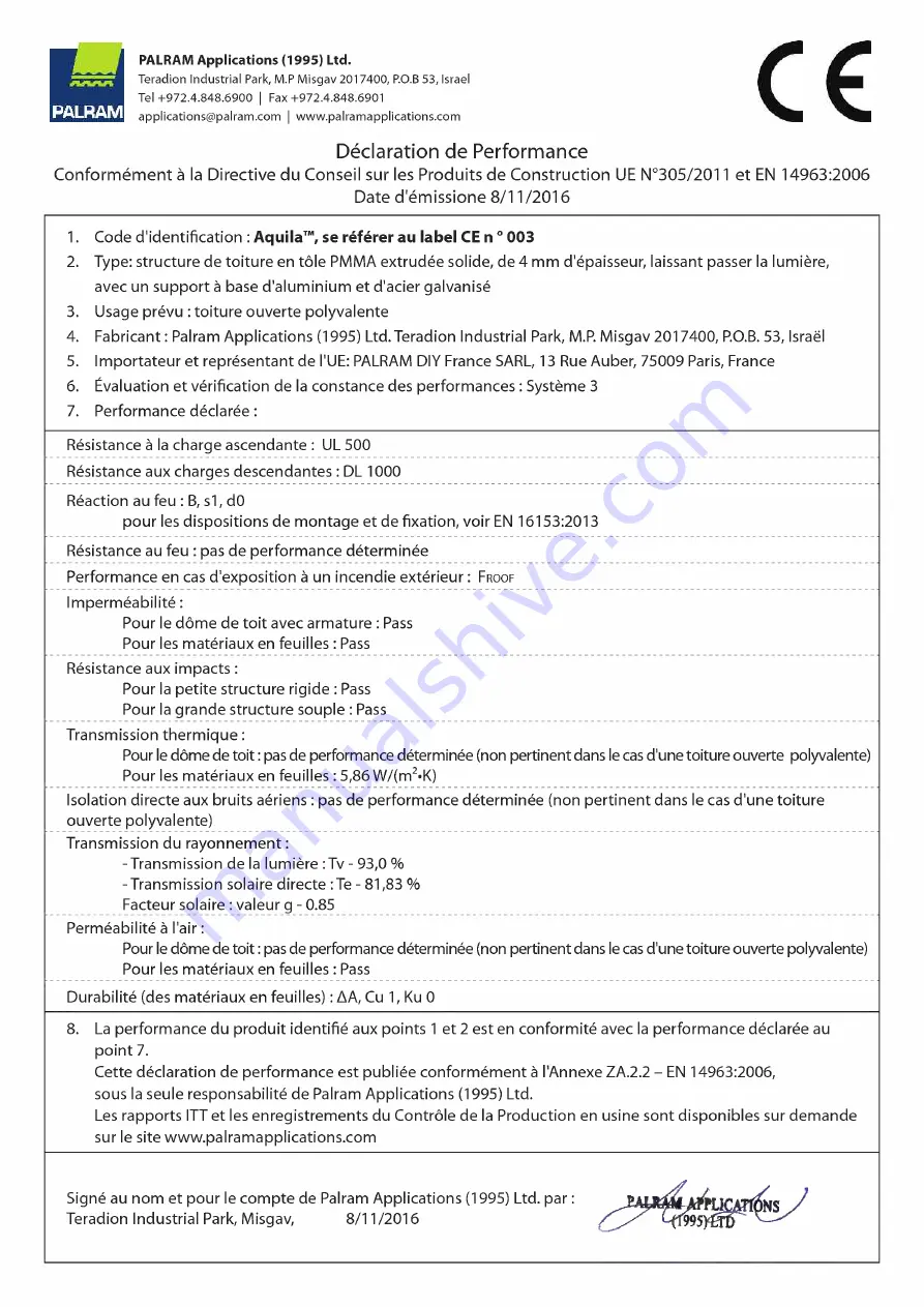 Palram Aquila 1500 Assembly Instructions Manual Download Page 39