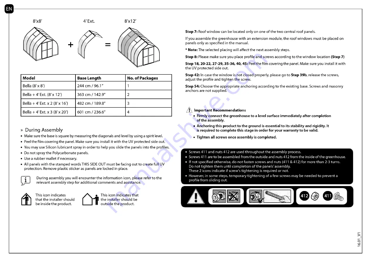 Palram Bella 8'x8'- TwinWall Glazing Assembly Instructions Manual Download Page 3