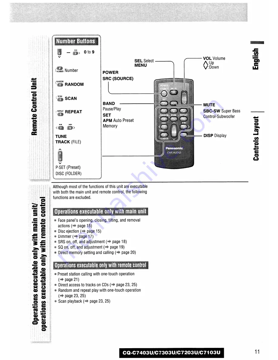 Panasonic CQC7403U - CAR AUDIO - MULTI-LANG Скачать руководство пользователя страница 11