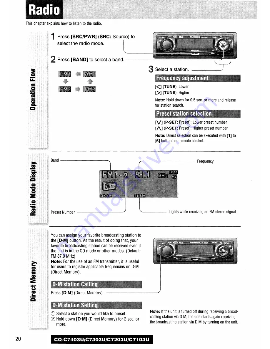 Panasonic CQC7403U - CAR AUDIO - MULTI-LANG Скачать руководство пользователя страница 20