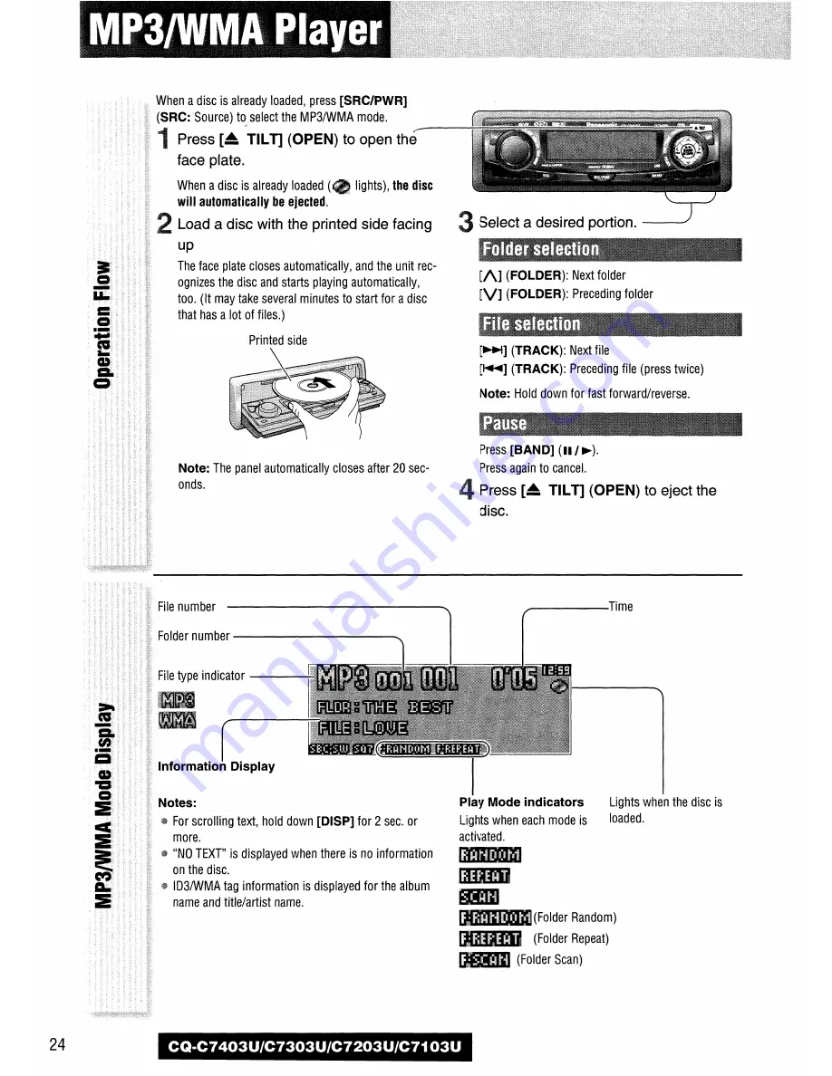 Panasonic CQC7403U - CAR AUDIO - MULTI-LANG Operating Instructions Manual Download Page 24