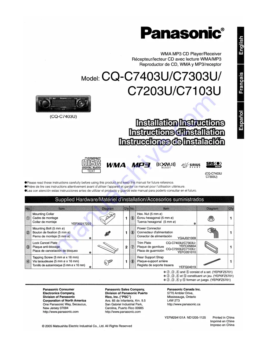 Panasonic CQC7403U - CAR AUDIO - MULTI-LANG Operating Instructions Manual Download Page 41