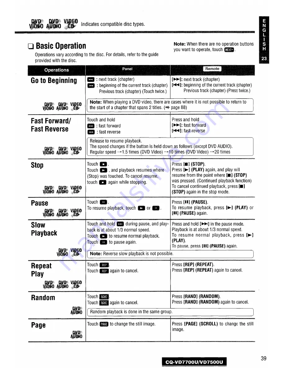 Panasonic CQVD7700U - CAR A/V DVD NAV Operating Instructions Manual Download Page 39