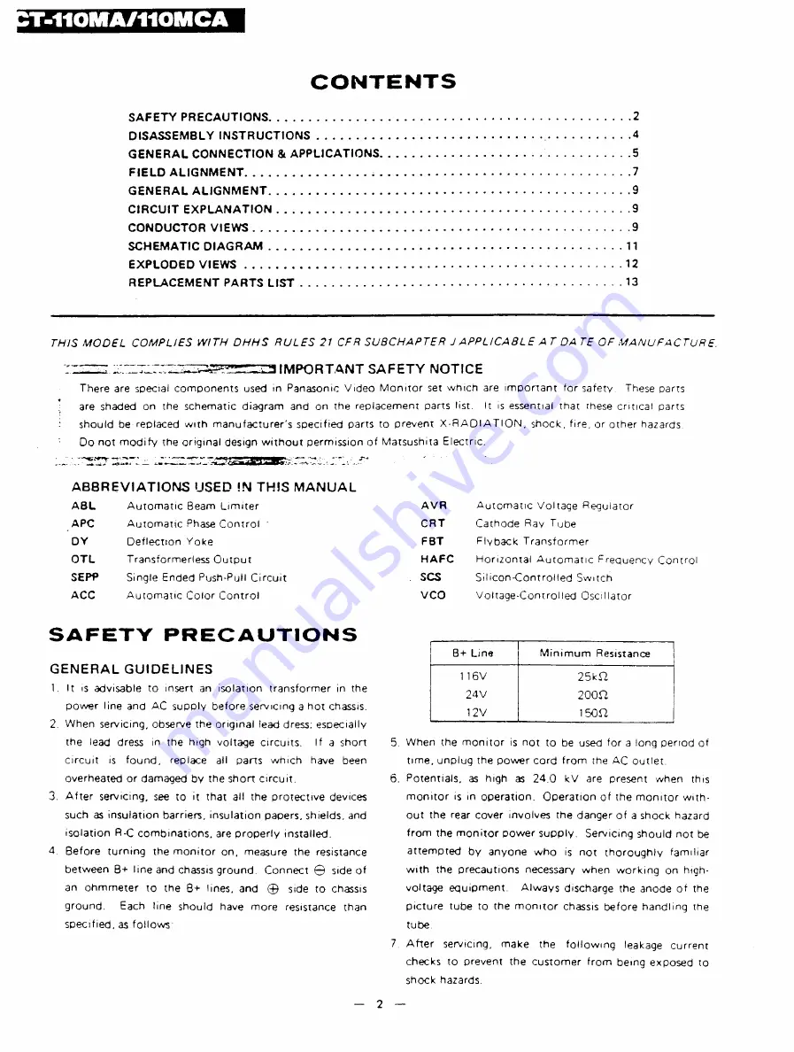 Panasonic CT-110MA Service Manual Download Page 4