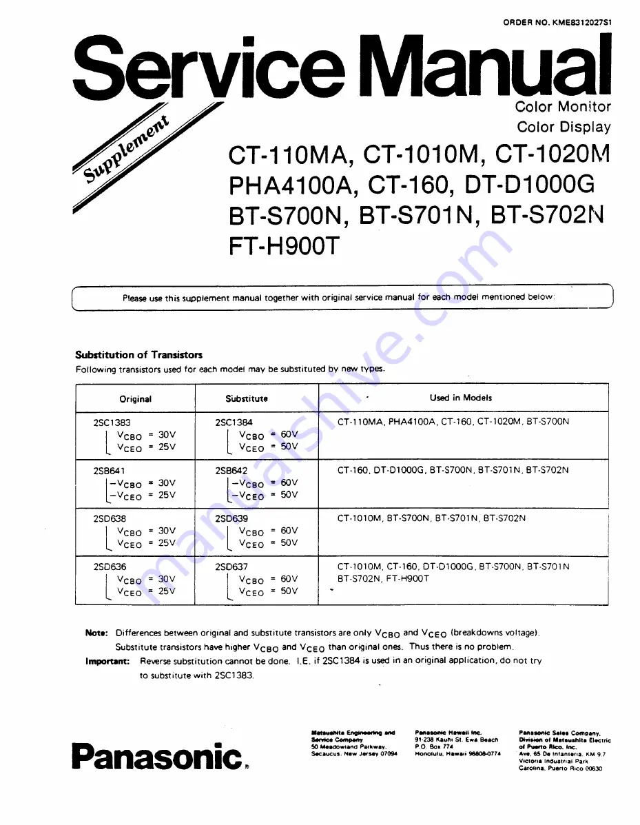 Panasonic CT-110MA Service Manual Download Page 20