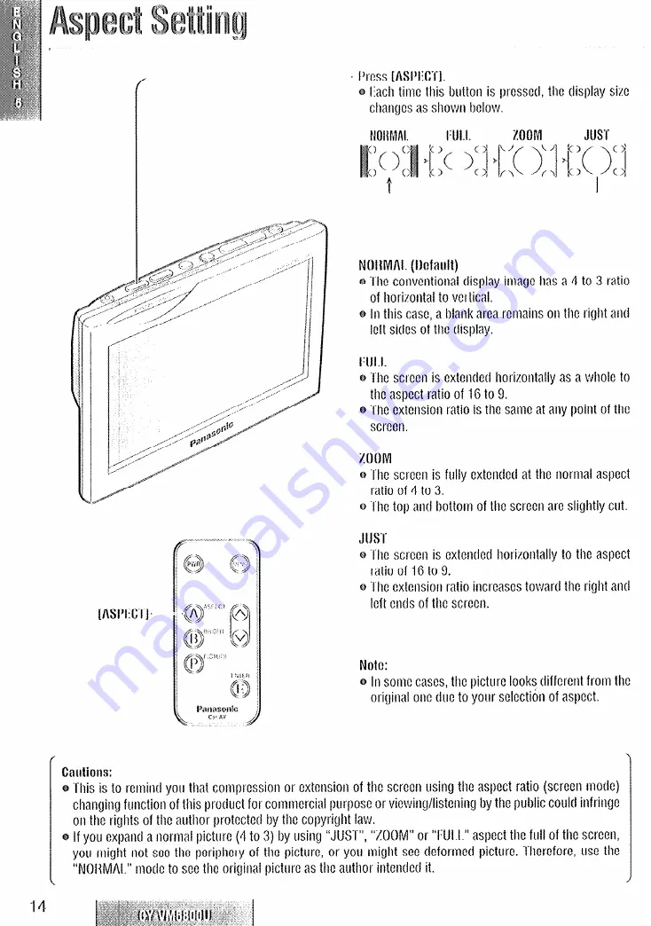 Panasonic CY-VM5899U Operating Instructions Manual Download Page 14