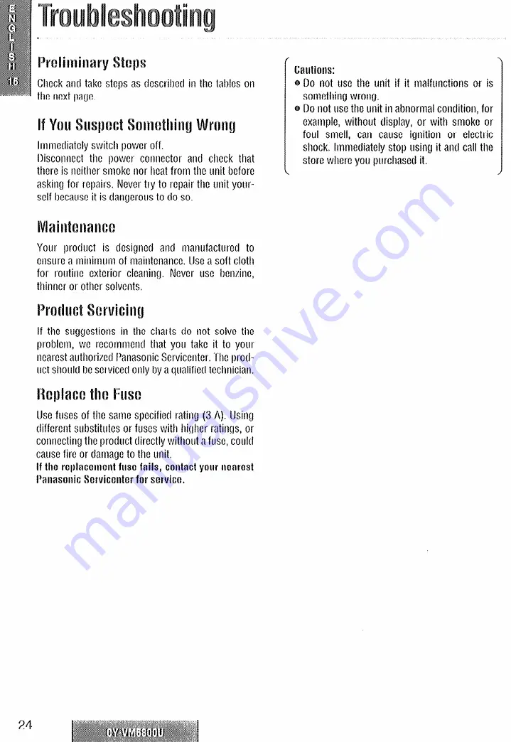 Panasonic CY-VM5899U Operating Instructions Manual Download Page 24