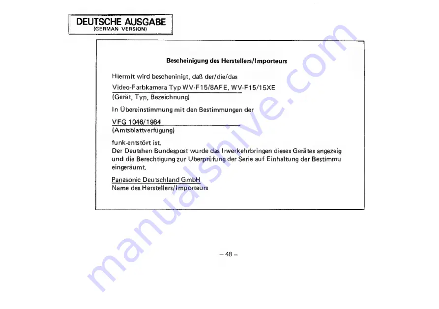 Panasonic F10 MARK II Operating Instructions Manual Download Page 53