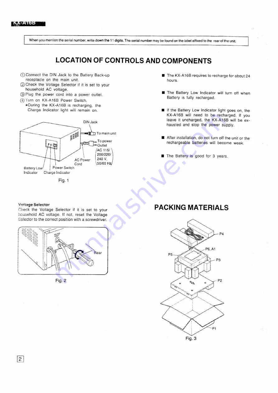 Panasonic KX-A16B Quick Start Manual Download Page 2