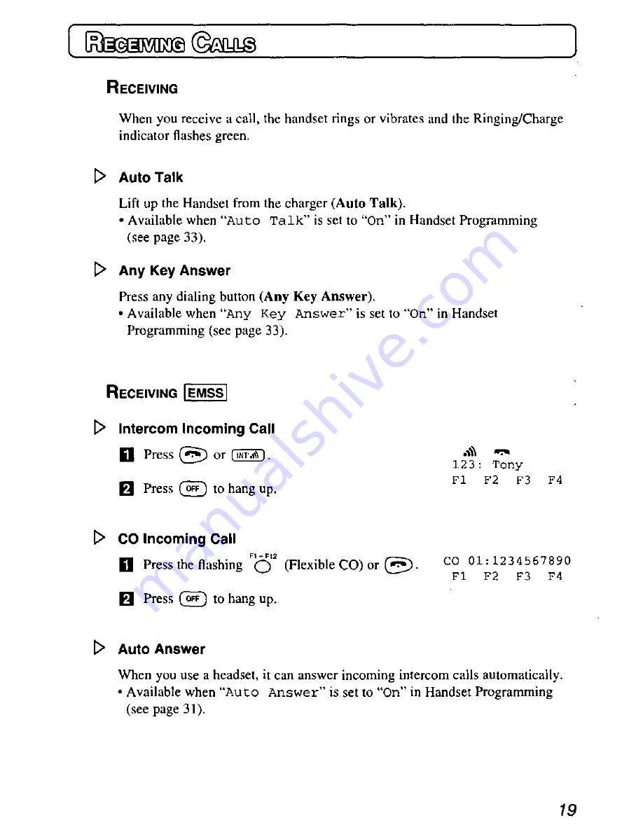 Panasonic KX-TD7895 - Digital Spread Spedtrum... Operating Instructions Manual Download Page 19