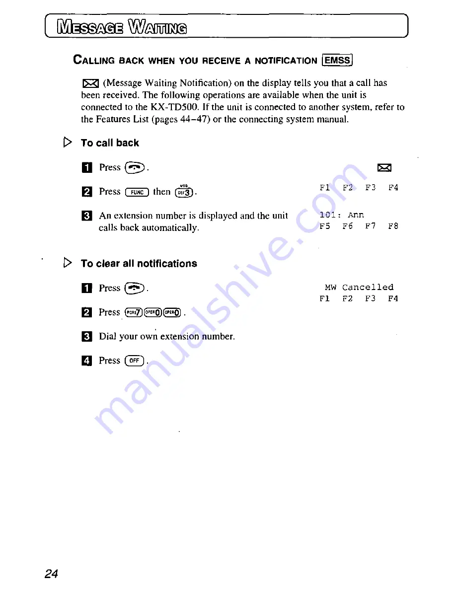 Panasonic KX-TD7895 - Digital Spread Spedtrum... Operating Instructions Manual Download Page 24