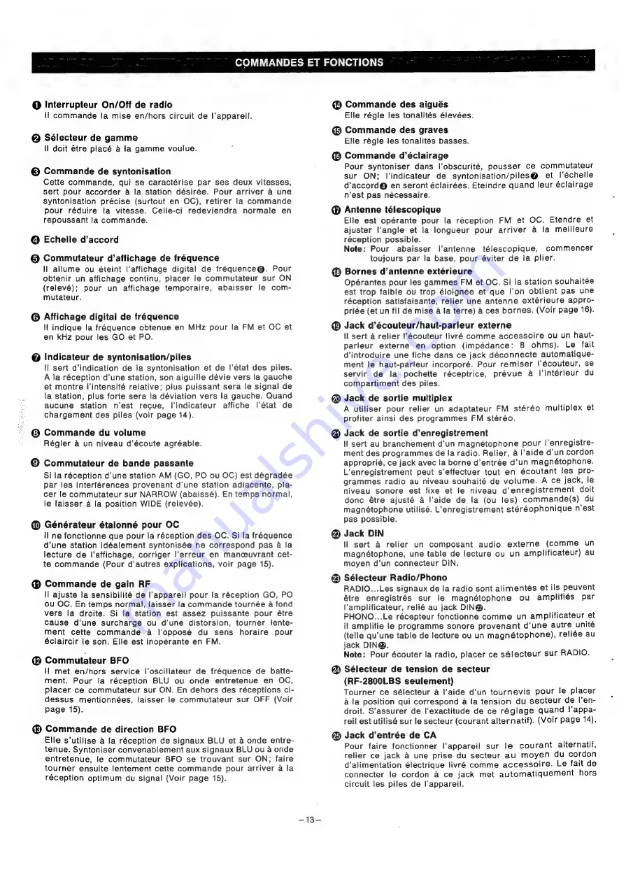 Panasonic RF-2800 LBS Operating Instructions Manual Download Page 14